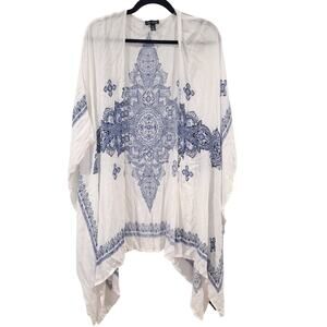 J for Justify Kimono Cardigan White/Blue Porcelain Print OS